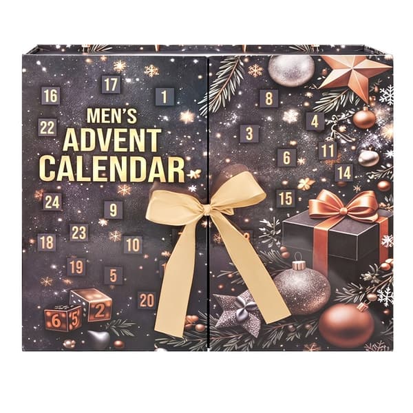 Adventskalender til mænd 2026 med 24 gadgetgaver, nummererede æsker, sort
