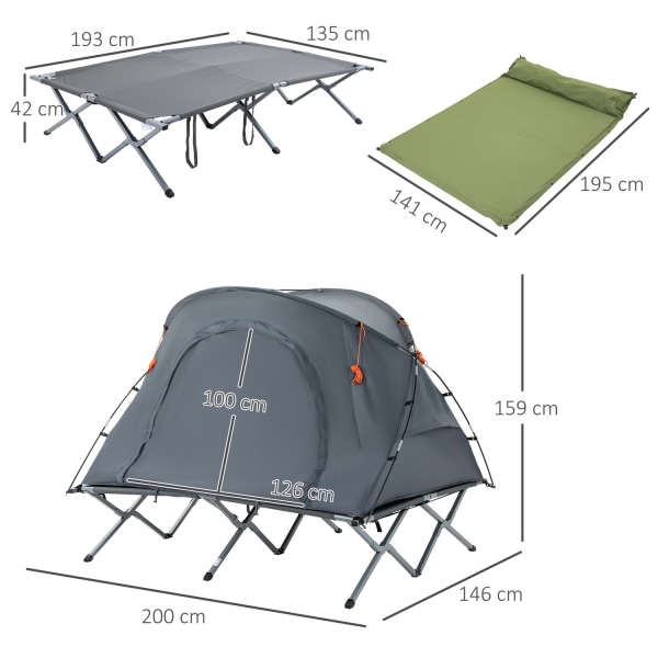 Campingseng Kuppeltelt 2 Person Luftmadras Grå 200X146X159Cm