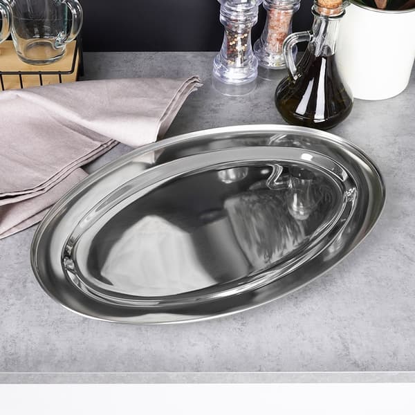 Oval serveringsbakke i rustfrit stål til alle retter