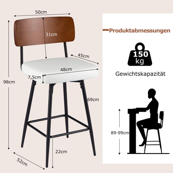 Drejebarstole sæt med 2, hvidt kunstlæder, ergonomisk