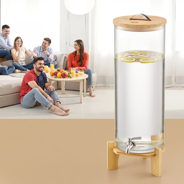Glas drikkevaredispenser 13L, træstativ, stålhane