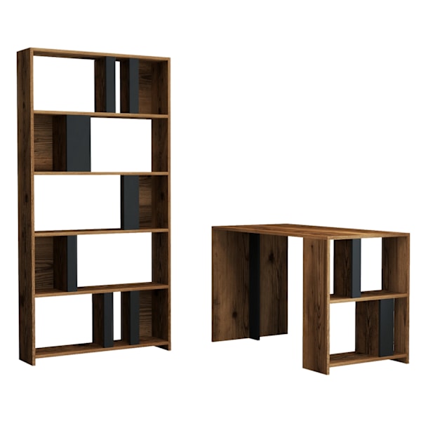 Studiebord og bogreol Lima - Valnød, antracit