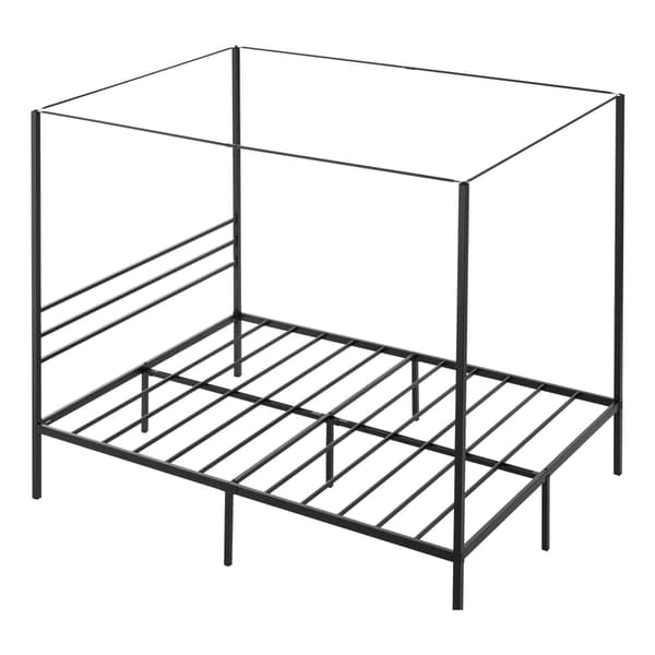 Queensize metalhimmelseng med 4 stolper, opbevaring under sengen