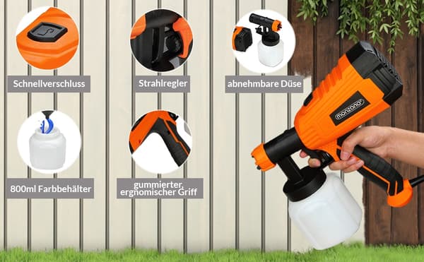 Färgspruta 500W, 3 sprutmönster, 800ml kapacitet