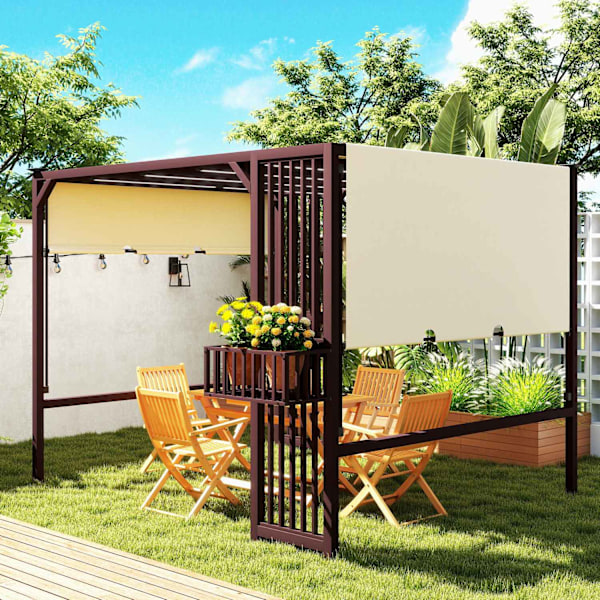 Pergola Gazebo 3x2,5m UV 30+Stabil Vintertät solskydd med justerbart skjutbart tak Sekretess Skärmplantor Fristående Trädgård Gazebo uteplats kapell f
