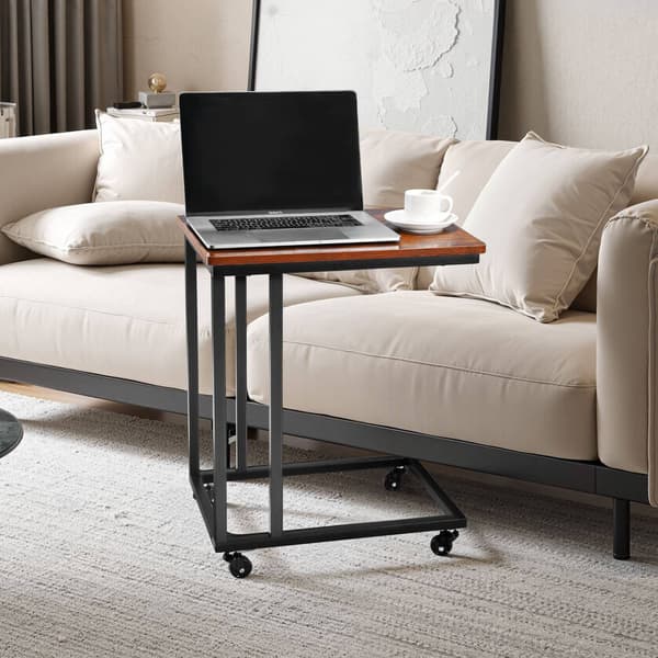 C-formet sofa sidebord med hjul, brun-sort