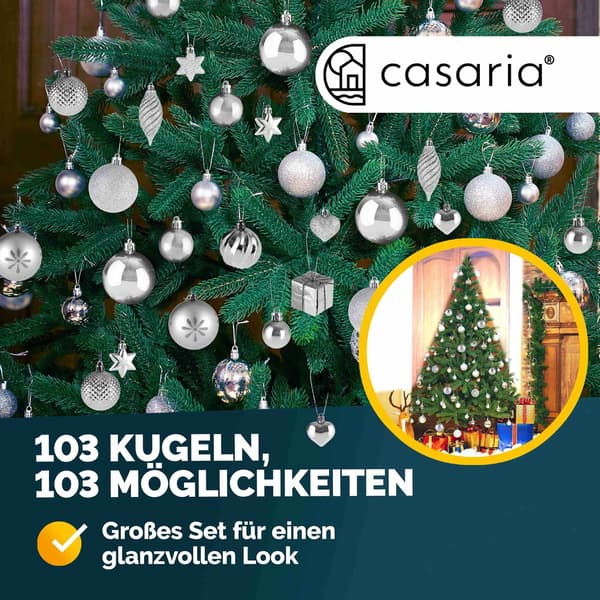 103-delars silverfärgade julgranskulor, set för inomhus/utomhus