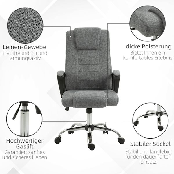 Kontorstol Computerstol Med Vippefunktion Nakkestøtte Ergonomisk Skrivebordsstol Drejelig Højdejusterbar Linned Touch 62X62X110-119 Cm