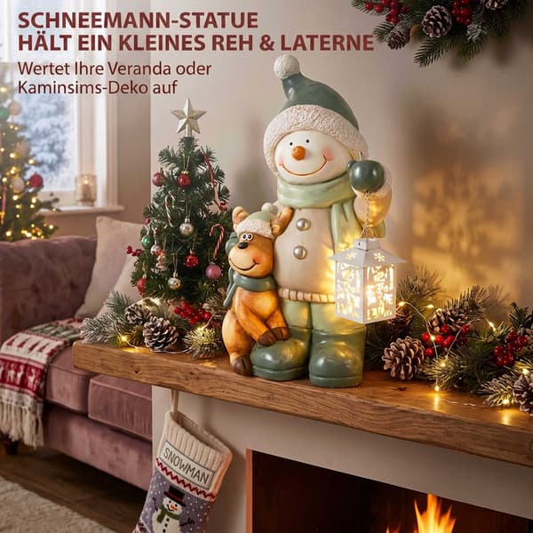 Snögubbefigur 43 cm med LED-lykta och timer