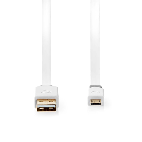 USB-kabel | USB 2.0 | USB-A Han | USB Micro-B han | 480 Mbps | Guldplateret | 1.00 m | Fladt | PVC | Hvid | Window Box