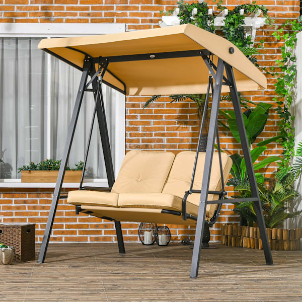 Outsuuny Hollywood gynge 3-personers havegynge med justerbar solsejl, gyngebænkbelastning op til 220 kg, haveseng til have, terrasse, 138 x 106 x 174