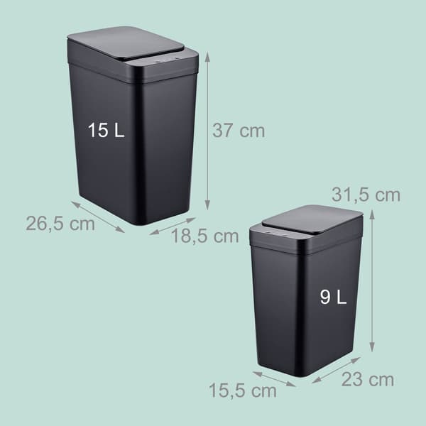 Sensor Køkkenspandesæt, 9L & 15L, Sort, Automatisk