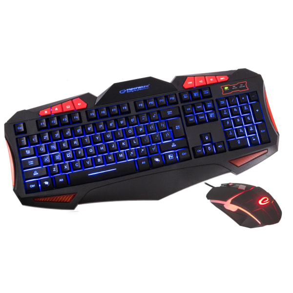 Esperanza Multimedia Led Illuminated Gaming Wired Set Usb Shelter Sort, Rød