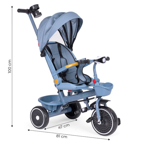 2-i-1 trehjuling barnvagn, vridbart säte, fällbar kapell, blå, ECOTOYS