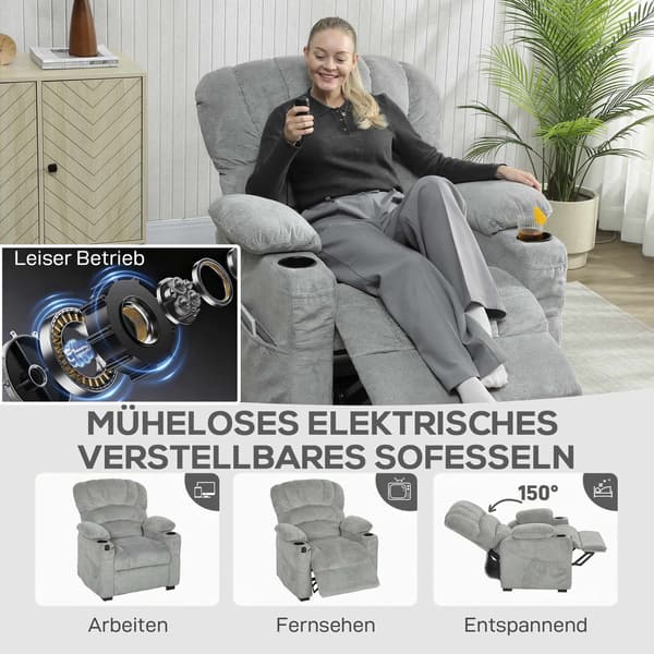 Elektrisk fåtölj med USB, minnespositioner, grå
