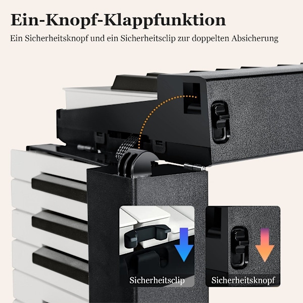 Foldbart E-tastatur Sammenfoldeligt med 88 belyste taster Digitalt tastatur Digitalt tastatur Sort