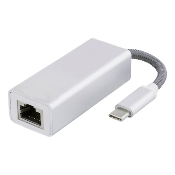 DELTACO USB-C verkkosovitin, Gigabit, RJ45, hopea