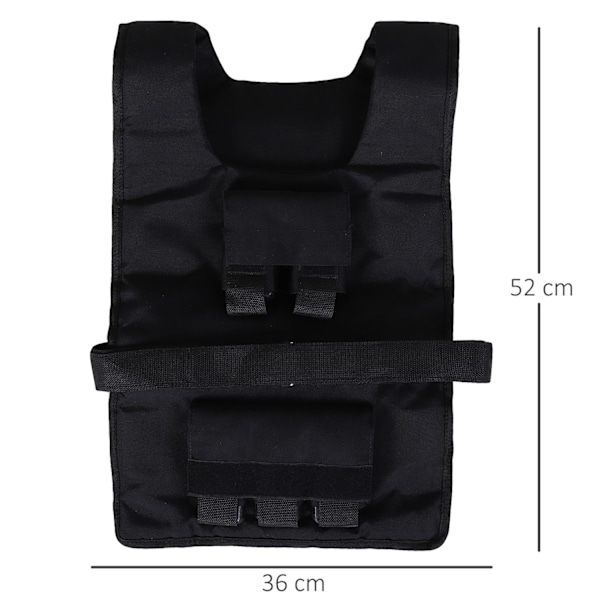 Vægtvest 20 kg justerbar træningsvest til styrketræning og fitness, Oxford materiale, sort 36 x 52 cm