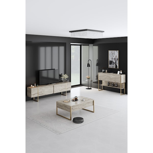 Soffbord Luxe - Travertin, Guld