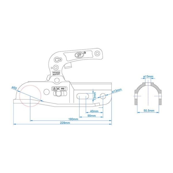 Kuglekobling rund 35-50mm bremset