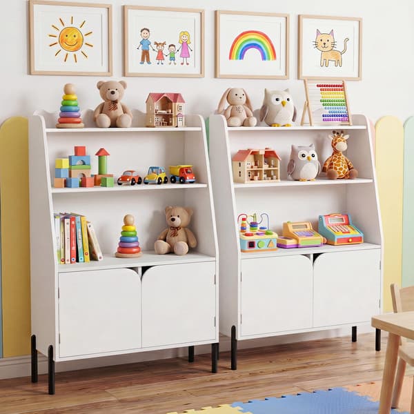 Montessori træbørnehylde, hvid, 3 rum