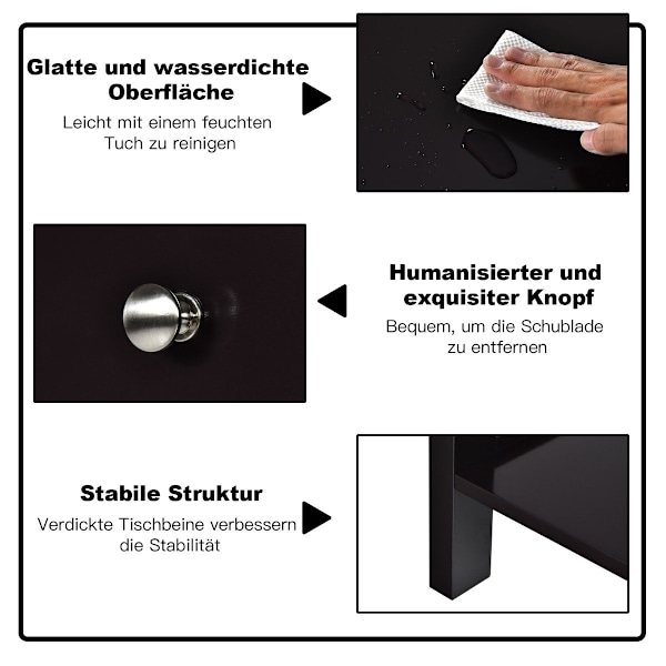 Sengebord 2-lags natkommode moderne natbord med skuffe sort