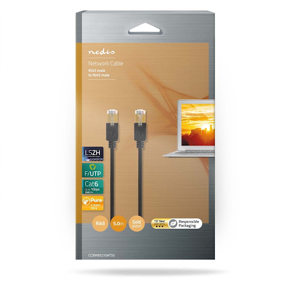 CAT6 Nätverkskabel | RJ45 hane | RJ45 hane | F/UTP | 5.00 m | Rund | LSZH / PVC | Antracit | Kartong med fönster
