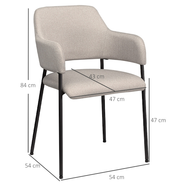 Set med 2 matstolar, köksstolar med ryggstöd, stoppade stolar med stålben för vardagsrum, kök, beige, 54 x 54 x 84 cm