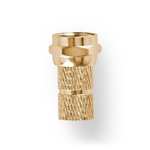 F-liitin | Suora | Uros | Kullattu | 75 Ohm | Kierrettävä | Kaapelin läpitulomitta: 5.5 mm | Kupari | Metalli | 2 kpl | Ikkunallinen laatikko