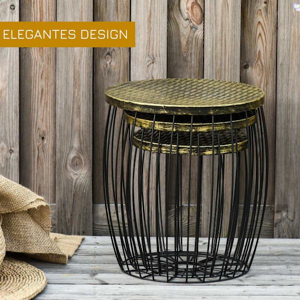 Sivupöydät Setti 3 Retro Style Metal Basket Natural + Musta 3 Kokoa