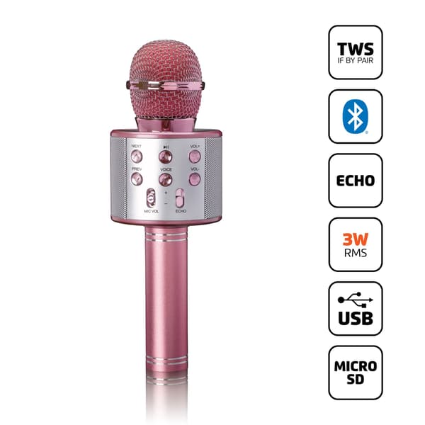 Karaokemikrofoni Bluetoothilla, USB:llä ja Micro SD -soittimella