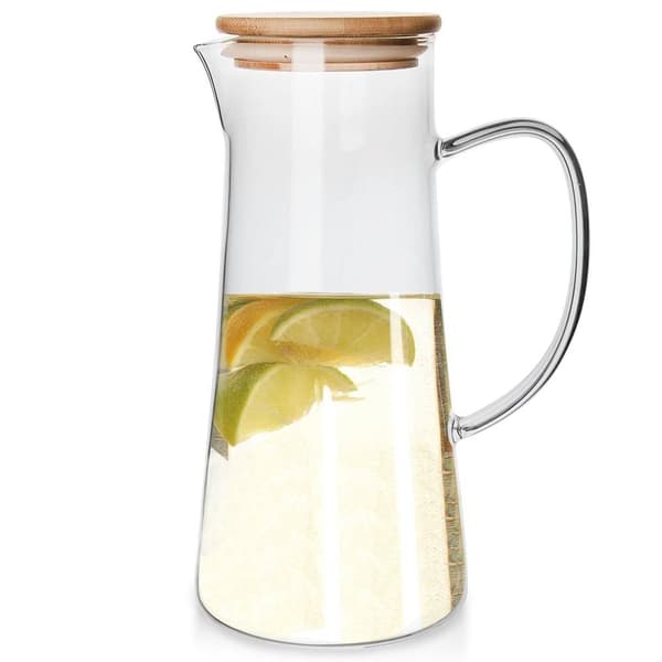 Glaskande til alle drinks med hank, hældetud og bambus låg