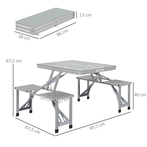 Campingbord, hopfällbart bord med 4 stolar, fällbart trädgårdsbord av aluminium, lätt, multifunktionellt bord, 4 personer, sidobord för trädgård, terr