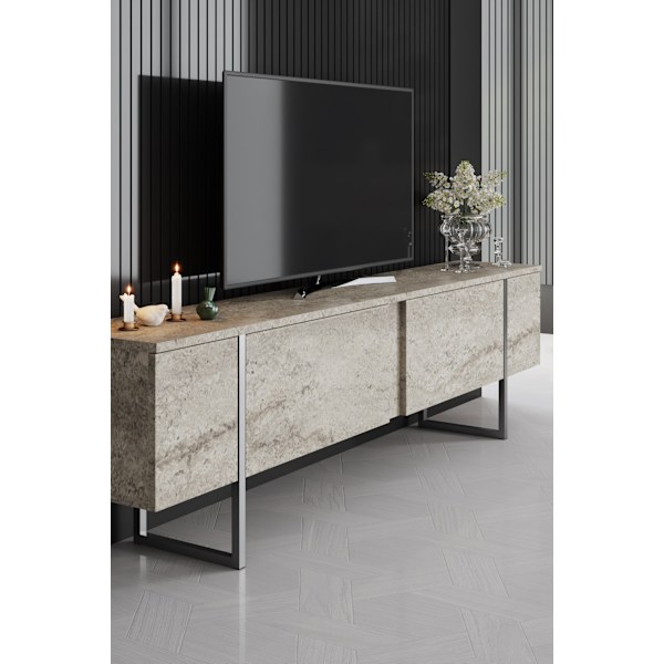 TV Stativ Luxe - Travertin, Silver