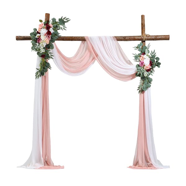 Bröllopsbågsblommor med draperier, rosa sidenset med 4 delar
