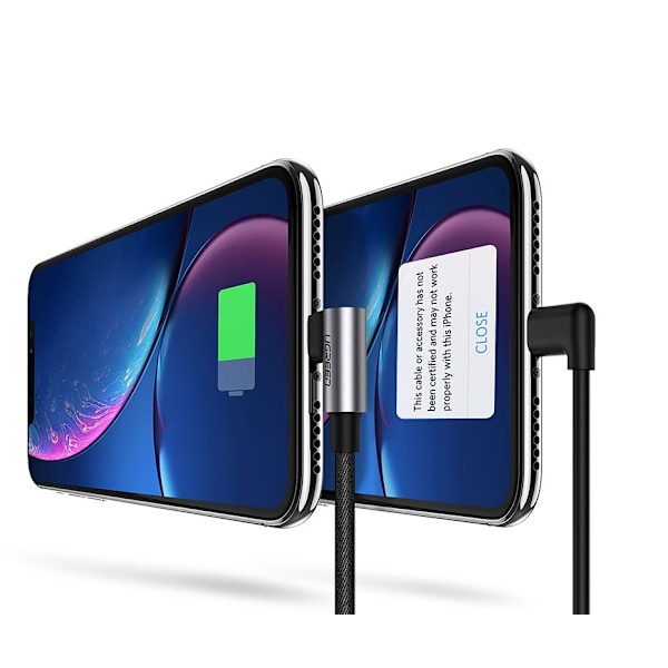 Kulmakaapeli iPhone USB:lle - Lightning MFI 2.4A 1m musta