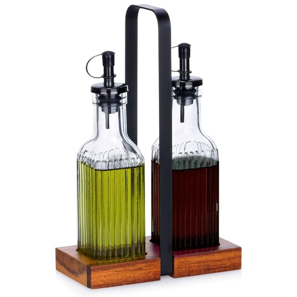 Glasolja & vinägerflaskset med stativ, 2x 190 ml