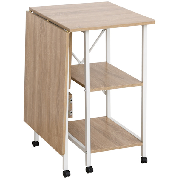 Fällbord Mobilt Skrivbord På Hjul, Sidobord, Mdf, Natur, 107X55X76Cm