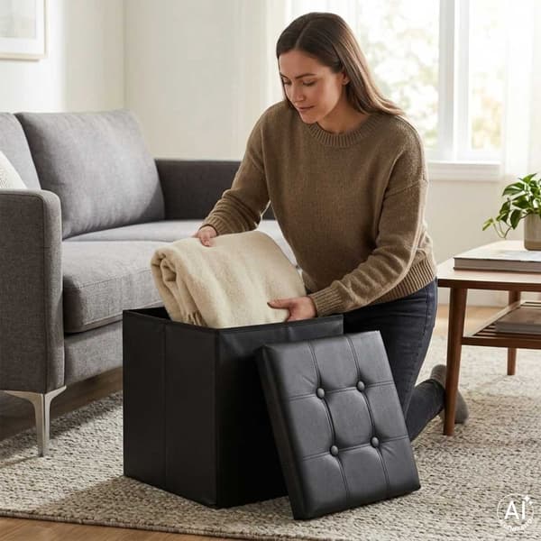 Sort opbevaringsfodbold i kunstlæder, foldbar 38x38x36 cm