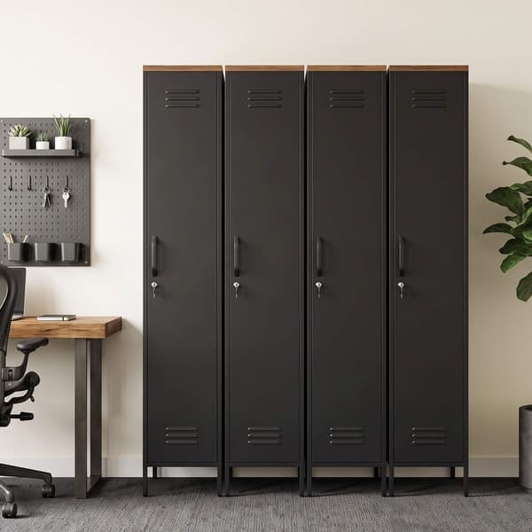 Industrielt metalgarderobe, justerbare hylder, sort, 183 cm