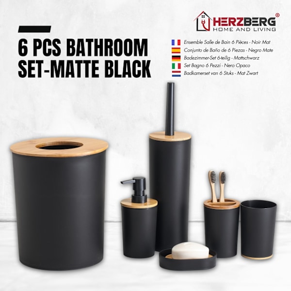 Herzberg HG-04456: 6 delar bambu badrumsset - mattsvart
