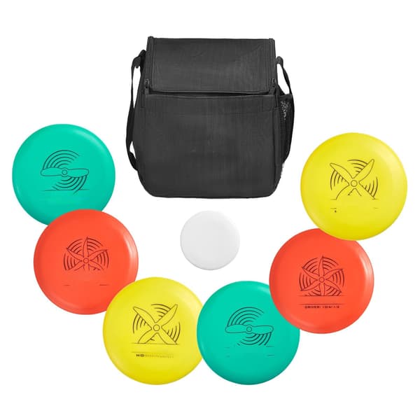 Discgolf-startset, 6 skivor, minimarkör, ryggsäck