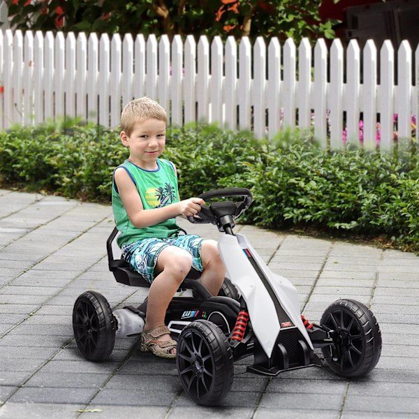 El-gokart för barn 12 V 3-5 km/h driftkart med 2-vägs justerbart läge, säkerhetsbälte, ratt, gokart barnfordon för 3-8 år gamla barn, vit |