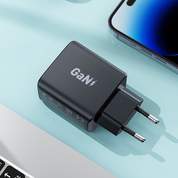 Snabb GaN 35W PD laddare 2x USB-C svart