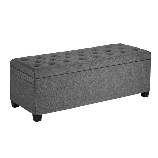 Förvaringsbänk med ottoman, linne med fällbart tak, sidofickor, grå