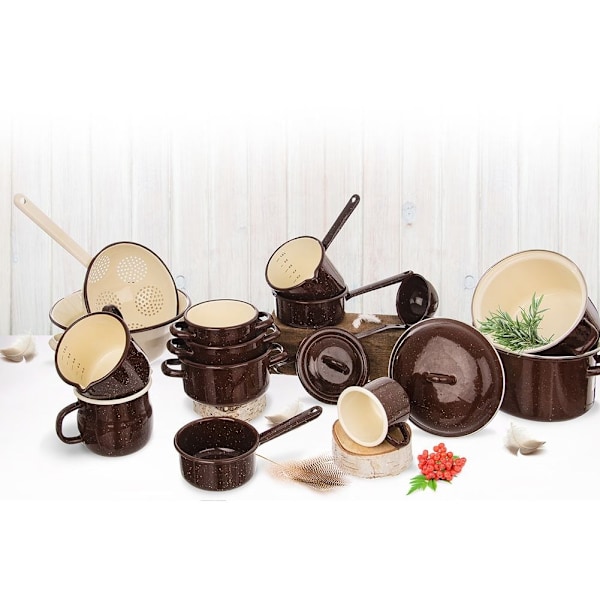 Traditionell stål emaljerad kastrull, 12 cm diameter