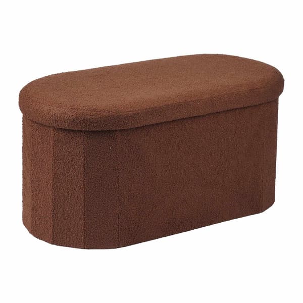 Mörkbrun förvaringsbänk i tyg, oval form