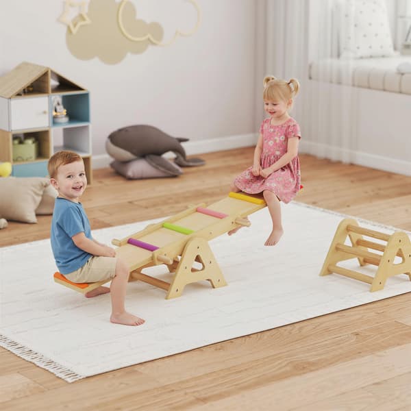 Balancebræt og vippe til børn, træ, 133 x 38 x 24 cm