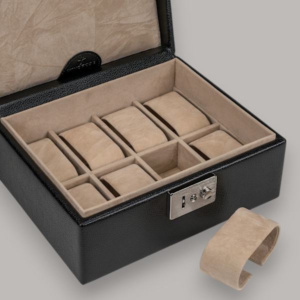Klockbox – Rymmer 8 klockor, äkta präglat läder