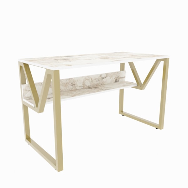 Studiebord Lona - Hvid, Guld